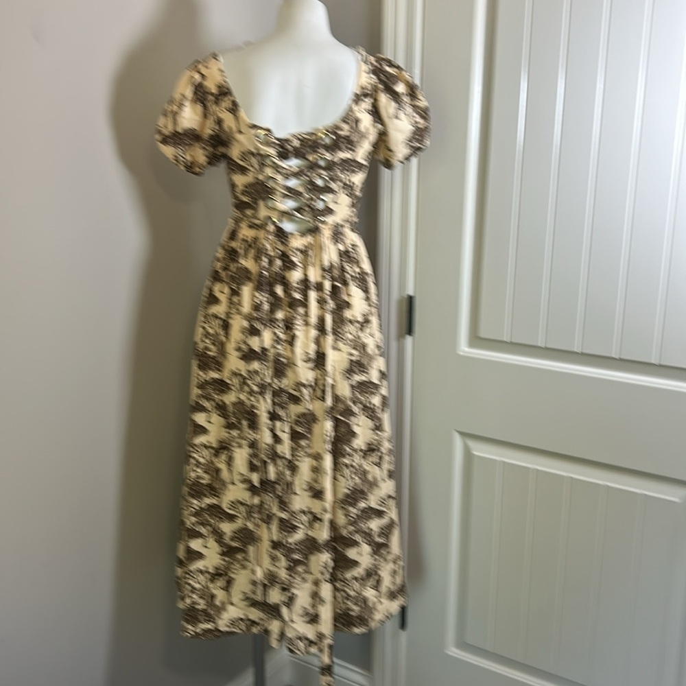 Tuckernuck Hyacinth House Brown Toile Camilla Corset Midi Dress Puff Sleeve Sz S - Picture 8 of 14
